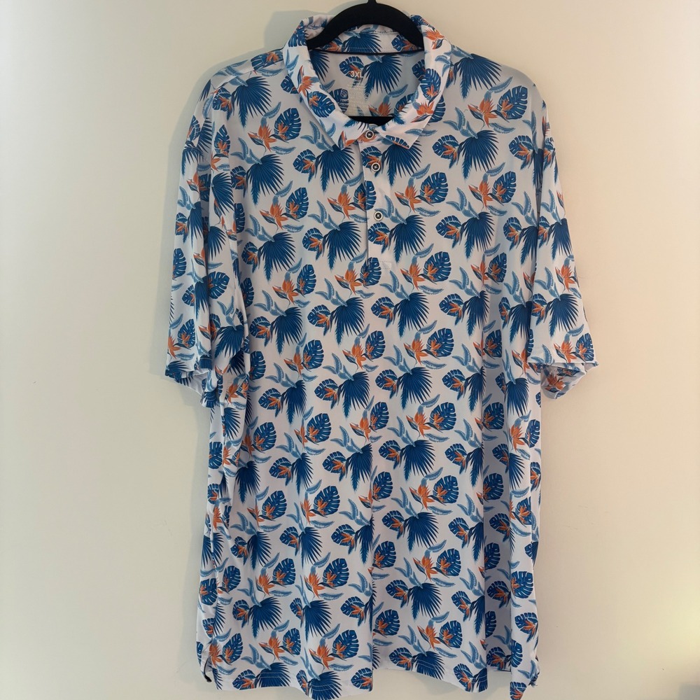 Performance Polo Anti-UV Moisture Wicking Tropical All‎ Over Print Shirt 3XL